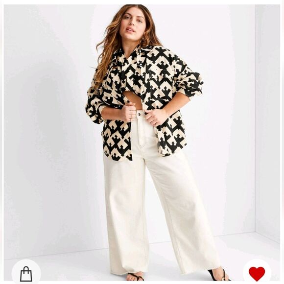 🆕 Future Collective Jenny K Lopez Collection Cream High Rise Wide Leg Jeans 26w - Picture 2 of 9